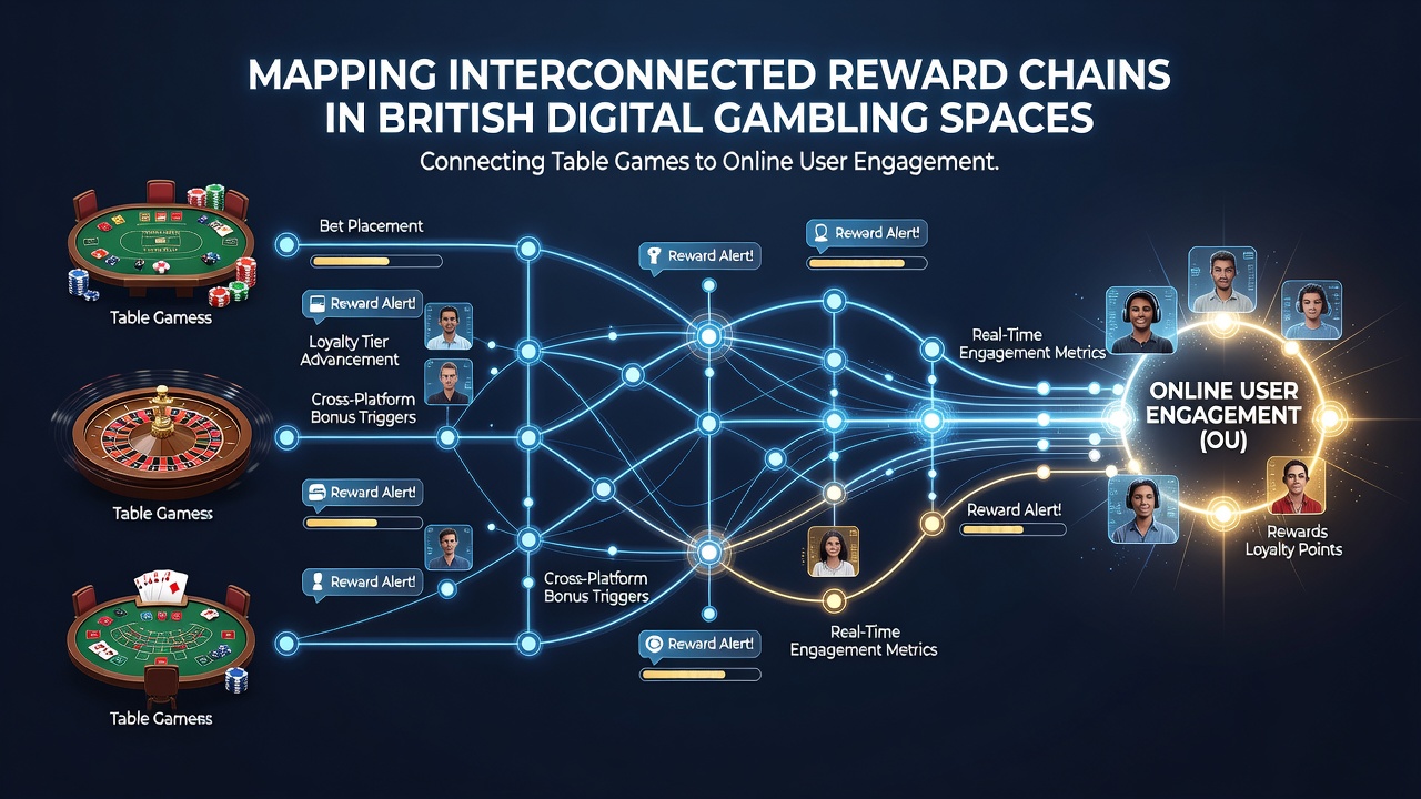 Flowchart illustrating reward progression from online table games to live outdoor sporting events