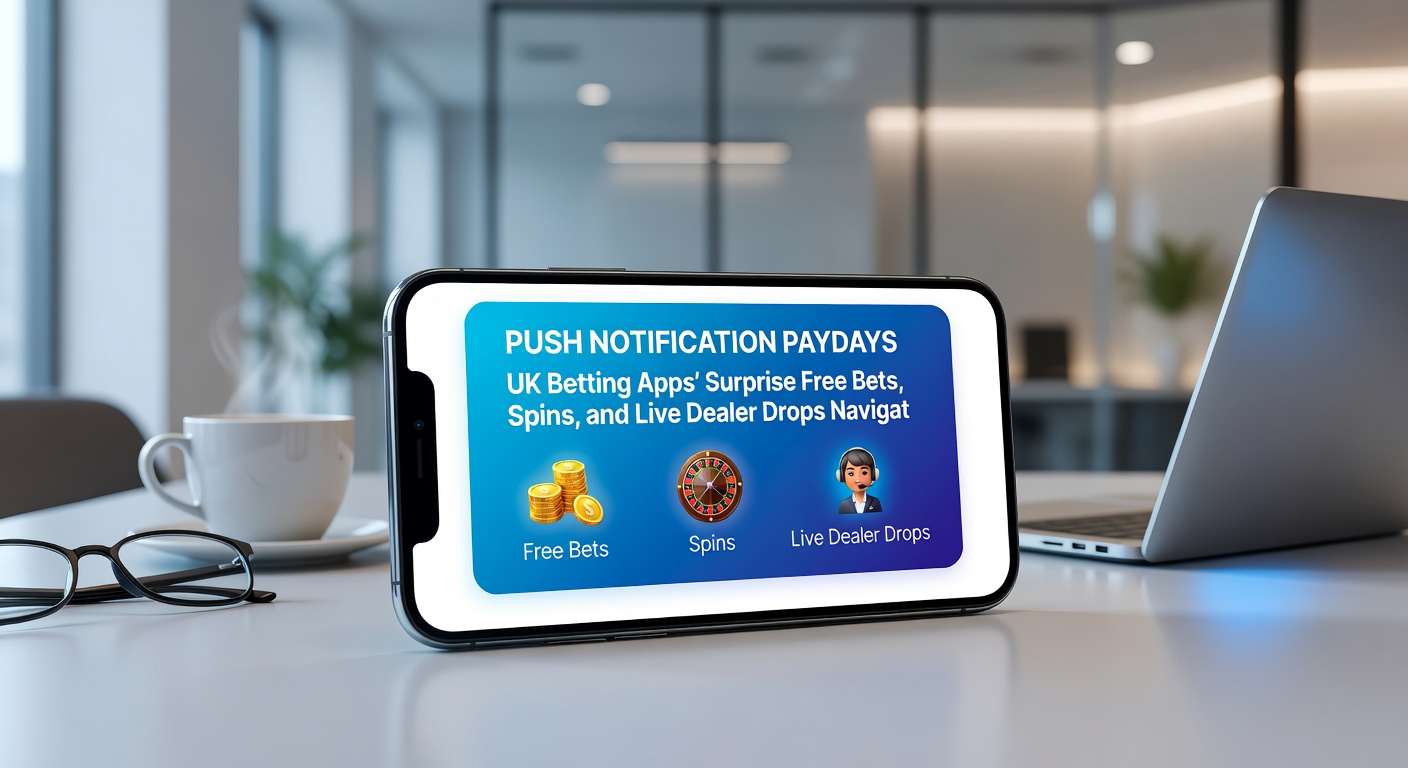 Close-up of a betting app push notification popping up with free spins and live dealer bonus, overlaid on a vibrant casino table game interface