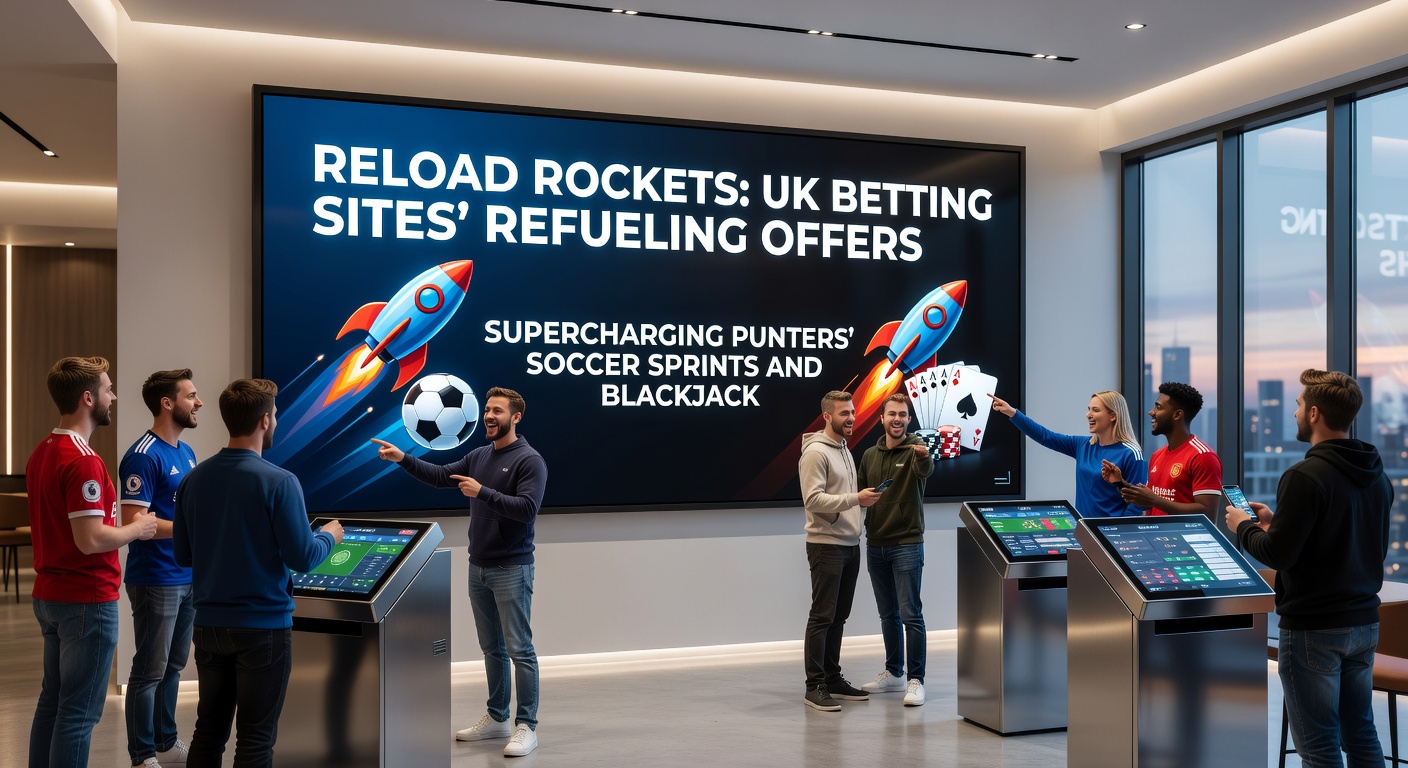 Dynamic split image of a blackjack table showdown next to a soccer stadium crowd, highlighting reload bonuses extending play in both arenas