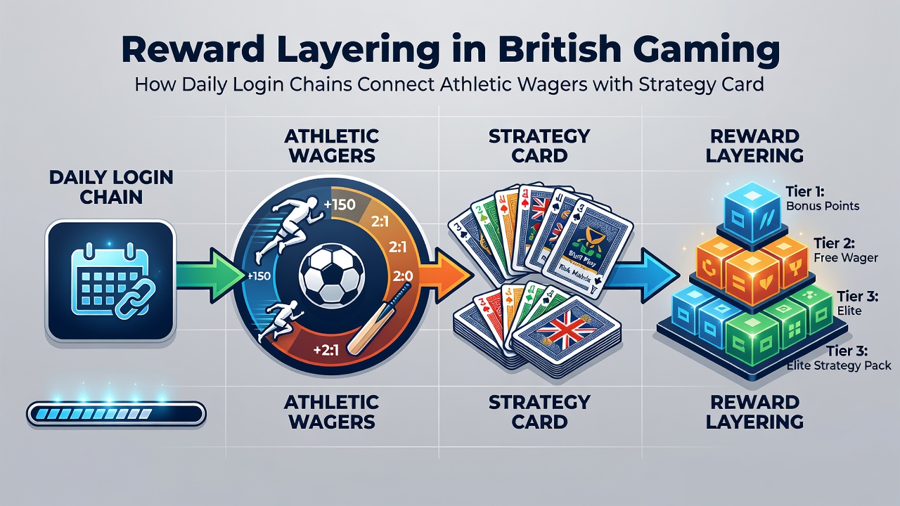 Example of a UK gaming app interface displaying layered rewards from logins