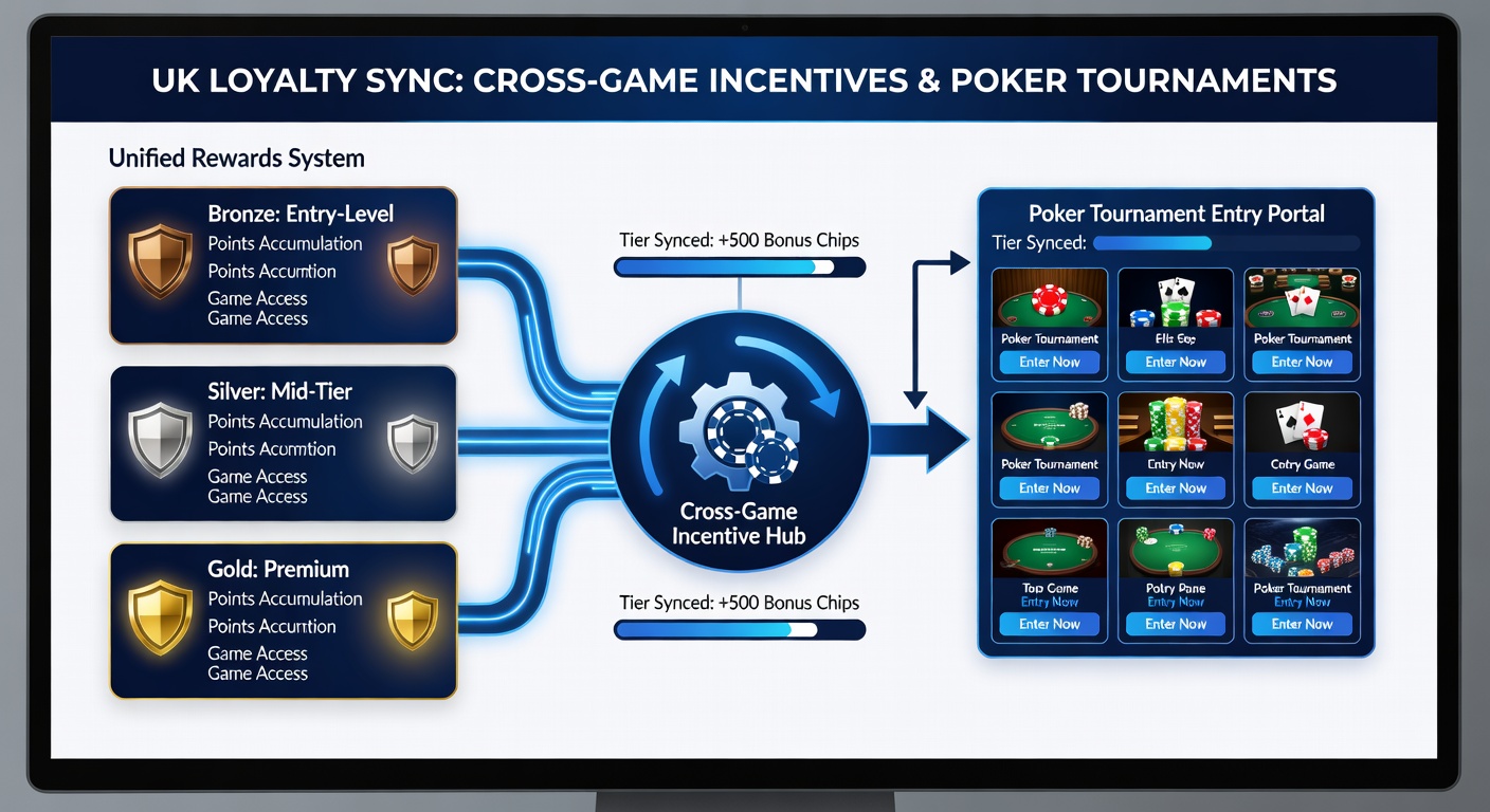 Diagram showing flow from poker entries through loyalty tiers to sports free plays and casino reloads