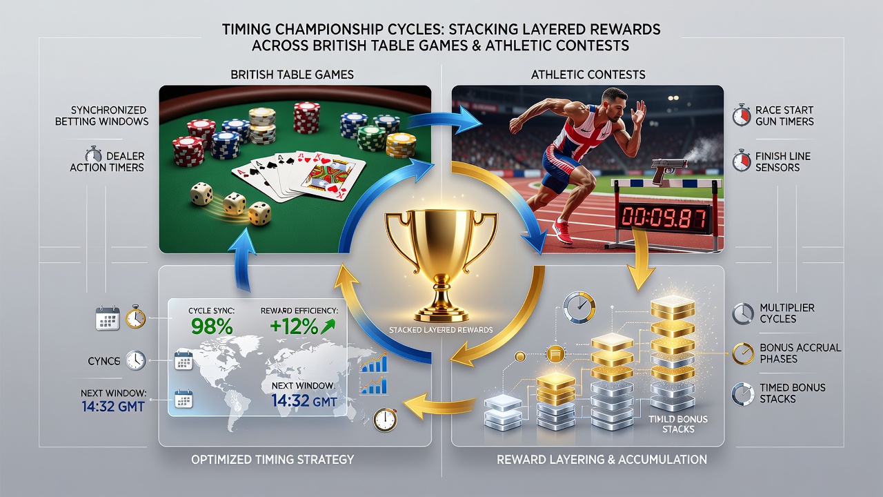 Timeline graphic showing overlapping British sports championships and table game reward cycles