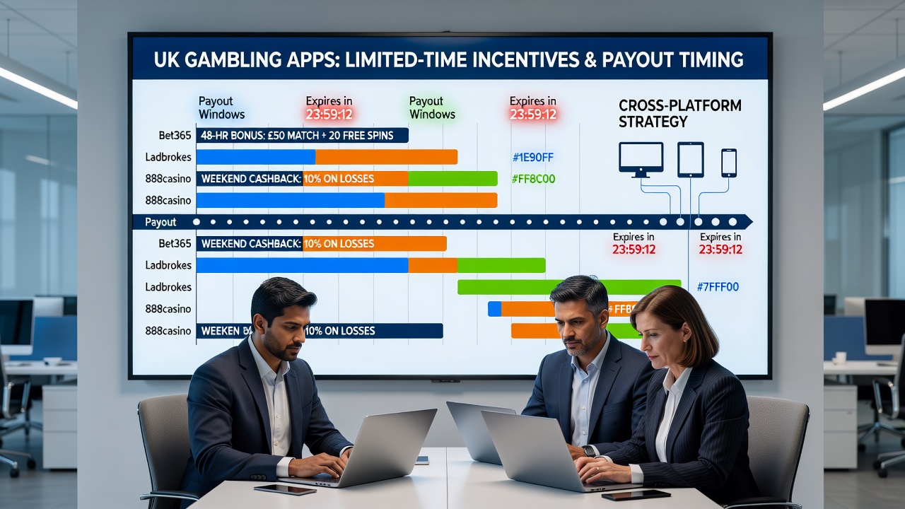 Cross-platform gambling app dashboard displaying synchronized bonus timers and payout eligibility indicators for UK users