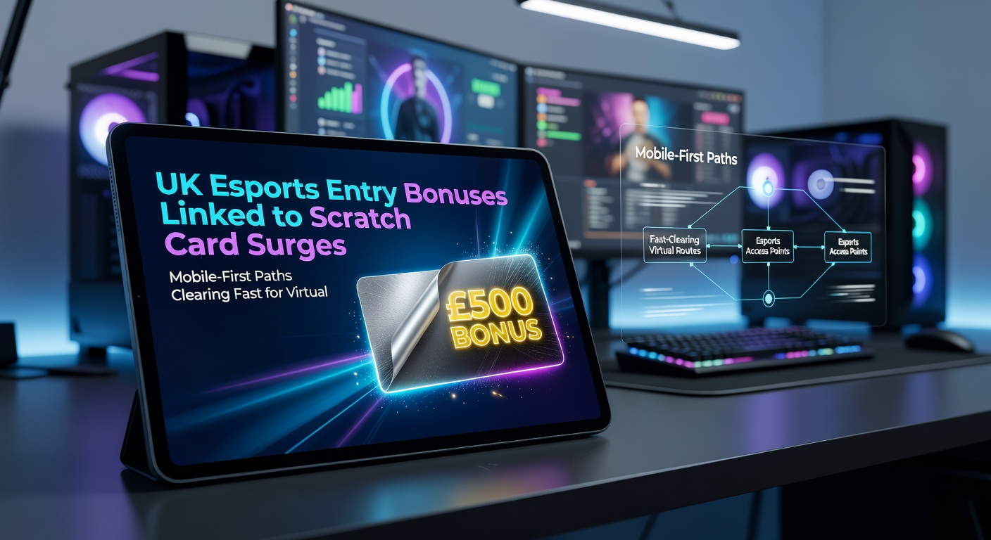 Close-up of a smartphone app interface showing scratch card win converting to esports virtual match bet slip, with table game options nearby