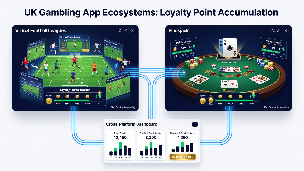 Detailed view of loyalty point dashboard integrating football, blackjack, and poker tournament data in a UK app