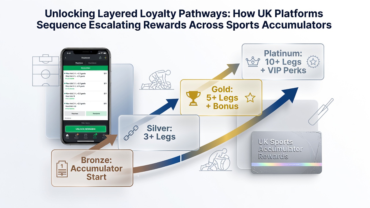Layered loyalty progression chart for UK sports betting, slots, and poker rewards
